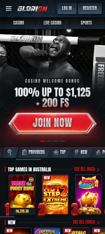 Glorion Casino mobile browser view